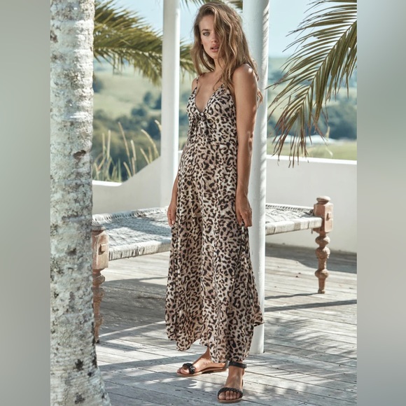 EB&IVE Savannah Leopard Print Tie Front Wide Leg Jumpsuit NWT - Picture 4 of 16